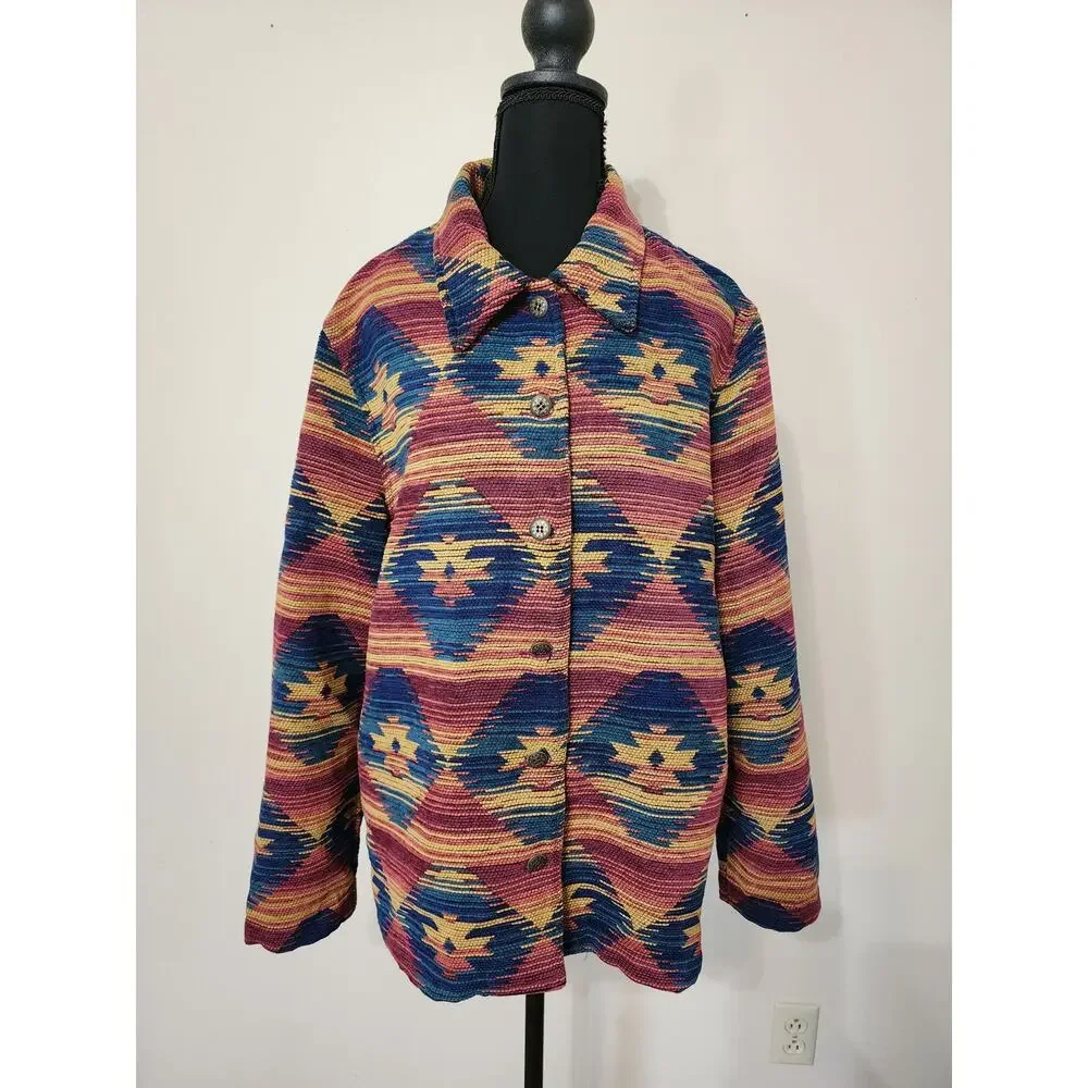ALFRED DUNNER Women's Size 16 Colorful Western Aztec Print Button Up Jacket
